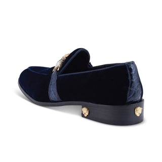 Mauri Lavish 4940/2 Men's Shoes Wonder Blue Exotic Alligator / Velvet Slip-On Loafers (MA5470) (Special Order)-AmbrogioShoes
