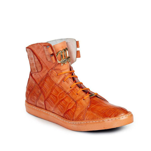 Mauri Men's Orange Croco Hand-Painted High-Top Sneakers 6129 (MA4517)(Special Order)-AmbrogioShoes