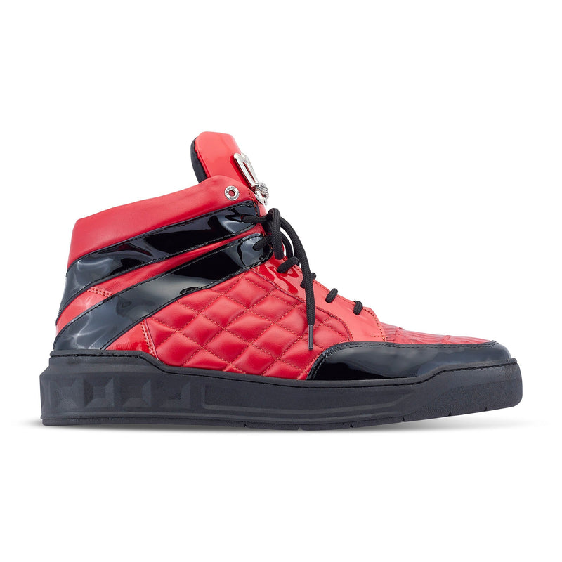 Mauri Notorious 8499 Men's Shoes Black & Red Exotic Crocodile / Patent / Calf-Skin Leather Casual High-Top Sneakers (MA5496)-AmbrogioShoes