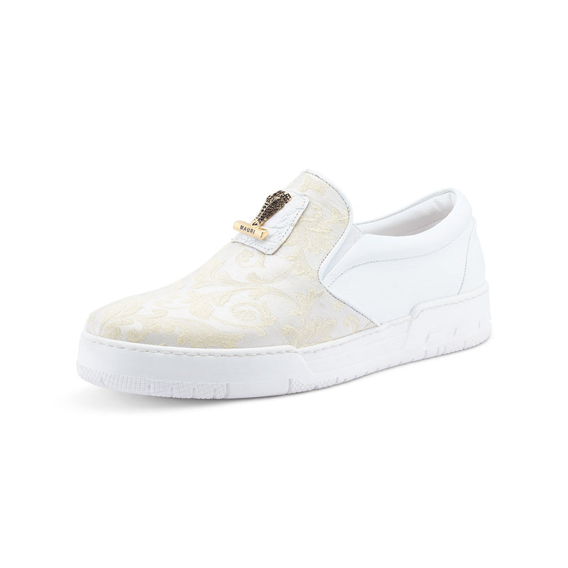 Mauri Posh 8419 Men's Shoes White & Ivory Alligator, Nappa Leather & Fabric Casual Slip-On Sneakers (MA5536)-AmbrogioShoes