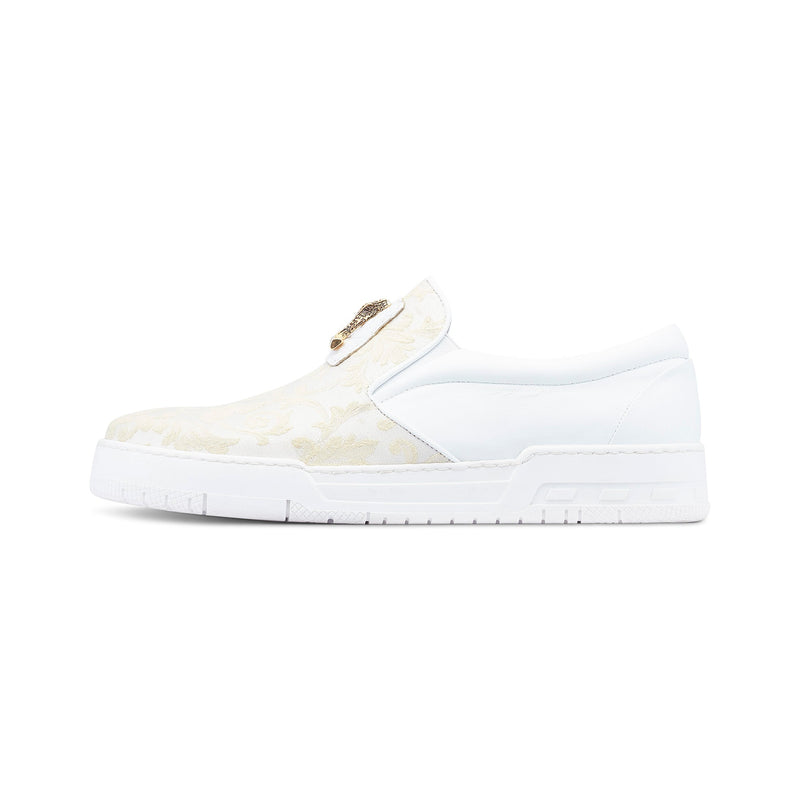 Mauri Posh 8419 Men's Shoes White & Ivory Alligator, Nappa Leather & Fabric Casual Slip-On Sneakers (MA5536)-AmbrogioShoes
