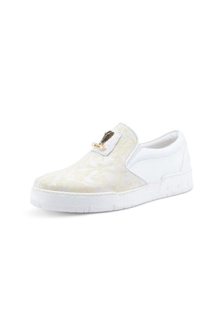 Mauri Posh 8419 White & Ivory Alligator, Nappa Leather & Fabric Casual Slip-On Sneakers (MA5536)-AmbrogioShoes