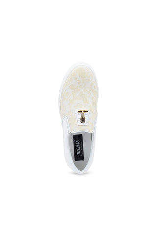 Mauri Posh 8419 White & Ivory Alligator, Nappa Leather & Fabric Casual Slip-On Sneakers (MA5536)-AmbrogioShoes