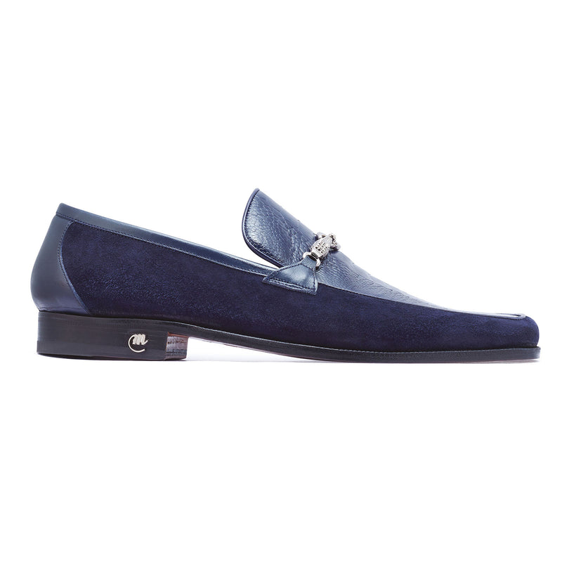 Mauri Priest 4800 Men's Shoes Wonder Blue Ostrich Leg / Suede / Calf-Skin Leather Horsebit Loafers (MA5259)-AmbrogioShoes