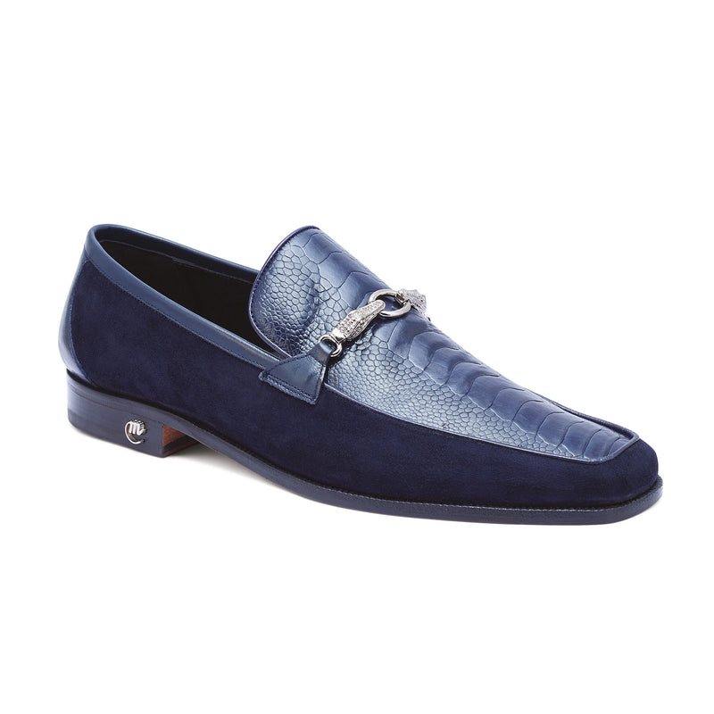 Mauri Priest 4800 Men's Shoes Wonder Blue Ostrich Leg / Suede / Calf-Skin Leather Horsebit Loafers (MA5259)-AmbrogioShoes