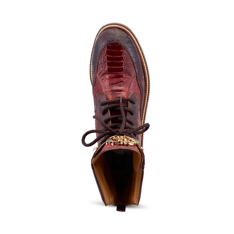 Mauri Recon 4989 Men's Shoes T Moro Red & Gold Exotic Ostrich Combat Boots (MA5482)-AmbrogioShoes