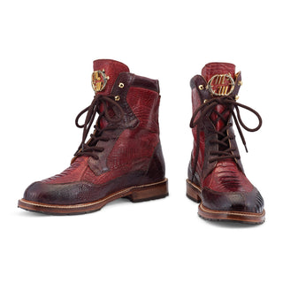 Mauri Recon 4989 Men's Shoes T Moro Red & Gold Exotic Ostrich Combat Boots (MA5482) (Special Order)-AmbrogioShoes