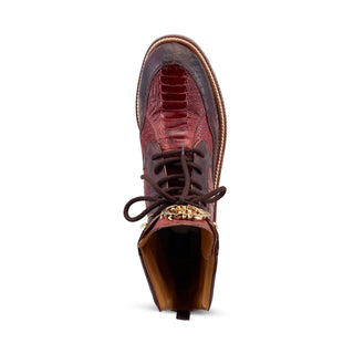 Mauri Recon 4989 Men's Shoes T Moro Red & Gold Exotic Ostrich Combat Boots (MA5482) (Special Order)-AmbrogioShoes