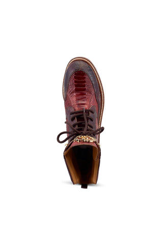 Mauri Recon 4989 T Moro Red & Gold Exotic Ostrich Combat Boots (MA5482)-AmbrogioShoes