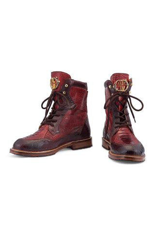 Mauri Recon 4989 T Moro Red & Gold Exotic Ostrich Combat Boots (MA5482)-AmbrogioShoes