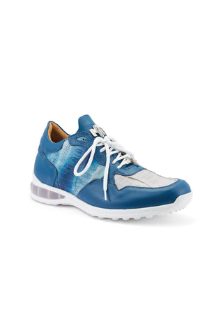 Mauri Runner 8457 Caribbean Blue & Gray Crocodile / Leather Low-Top Casual Sneakers (MA5538)-AmbrogioShoes