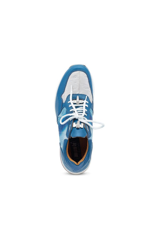 Mauri Runner 8457 Caribbean Blue & Gray Exotic Crocodile / Calf-Skin Leather Low-Top Casual Sneakers (MA5538)-AmbrogioShoes