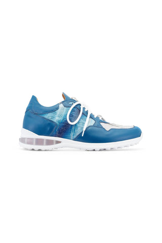 Mauri Runner 8457 Caribbean Blue & Gray Exotic Crocodile / Calf-Skin Leather Low-Top Casual Sneakers (MA5538)-AmbrogioShoes