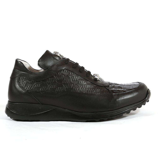 Mauri Shoes 8900/2 Italian Mens Shoes King Nappa Embossed / Croco Black Sneakers (MAS1115)-AmbrogioShoes
