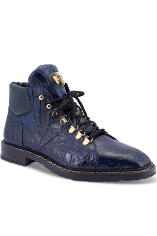 Mauri Sinner 4995 Iris Blue Exotic Alligator Demi Boots (MA5462) (Made to Order)-AmbrogioShoes