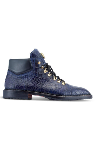 Mauri Sinner 4995 Iris Blue Exotic Alligator Demi Boots (MA5462) (Made to Order)-AmbrogioShoes