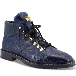Mauri Sinner 4995 Men's Shoes Iris Blue Exotic Alligator Demi Boots (MA5462) (Special Order)-AmbrogioShoes