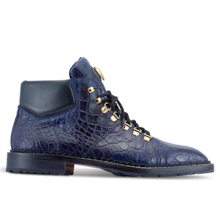 Mauri Sinner 4995 Men's Shoes Iris Blue Exotic Alligator Demi Boots (MA5462) (Special Order)-AmbrogioShoes