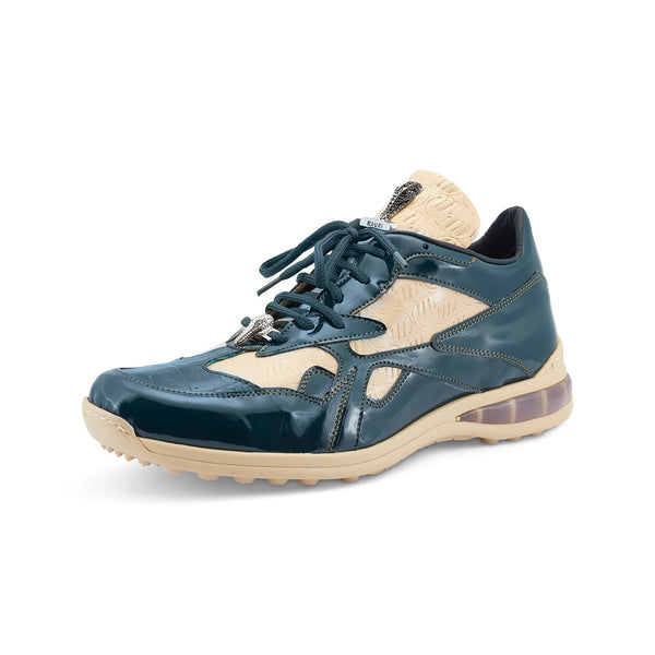 Mauri Sonic 8464/1 Men's Shoes Hunter Green & Cream Exotic Crocodile / Patent Leather Casual Bubble Sneakers (MA5540)-AmbrogioShoes