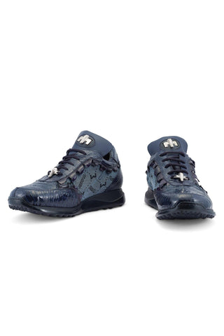 Mauri Stalker 8416/2 Wonder Blue Exotic Ostrich Leg / Hornback Tail / Fabric Casual Sneakers (MA5486)-AmbrogioShoes