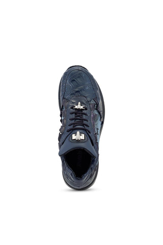 Mauri Stalker 8416/2 Wonder Blue Exotic Ostrich Leg / Hornback Tail / Fabric Casual Sneakers (MA5486)-AmbrogioShoes