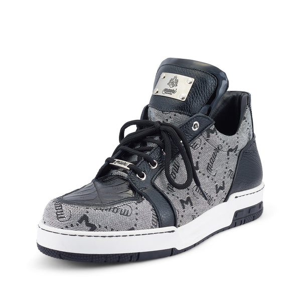 Mauri Supreme 8440/1 Men's Shoes Black & Gray Exotic Crocodile / Fabric / Calf-Skin Leather Casual Sneakers (MA5490)-AmbrogioShoes