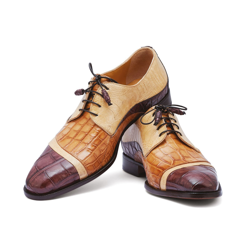Mauri Swag 3064 Men's Shoes T.Moro / Bone / Brandy Exotic Alligator & Ostrich Leg Derby Oxfords (MA5261)-AmbrogioShoes