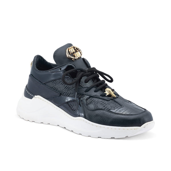 Mauri Swift 8464/2 Men's Shoes Black Exotic Crocodile / Nappa & Patent Leather Casual Sneakers (MA5511)-AmbrogioShoes