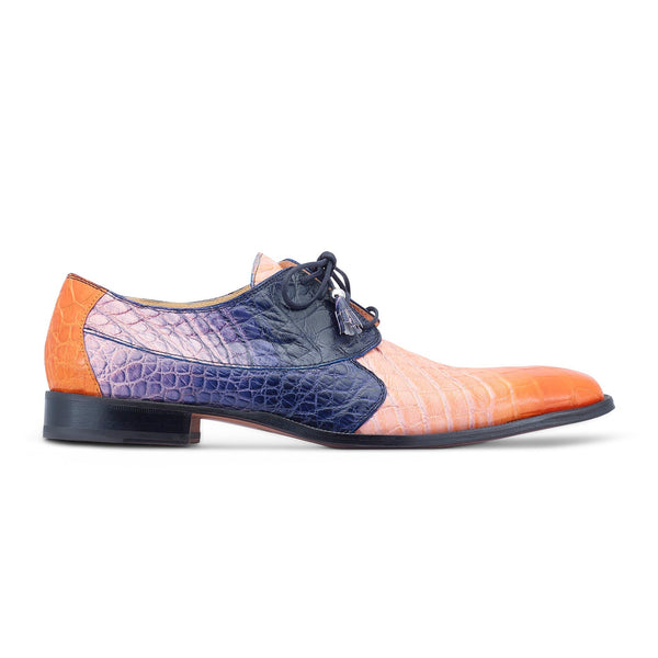 Mauri The Rev 3265 Men's Shoes Pink, Orange & Wonder Blue Exotic Alligator Dress Derby Oxfords (MA5531)-AmbrogioShoes