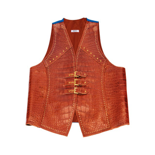 Mauri V72 Men's Accessories Gold Exotic Alligator Vest (MAJ1000) (Speical Order) (Special Order)-AmbrogioShoes