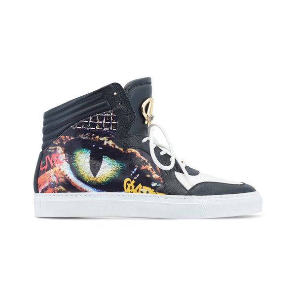 Mauri Vision 8466/1 Men's Shoes Black & White Exotic Crocodile / Calf-Skin Leather Casual Sneakers (MA5545)-AmbrogioShoes