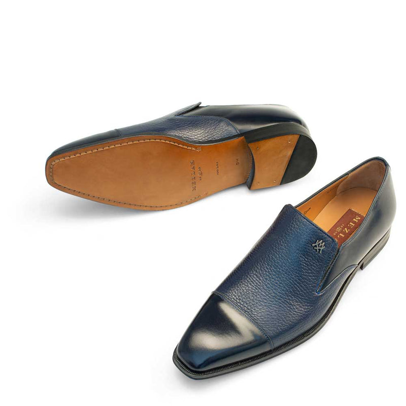 Mezlan 18984 Milani Men's Designer Shoes Blue Deer-Skin / Calf-Skin Leather Dress Slip-On Loafers (MZ3370)-AmbrogioShoes