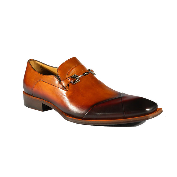Mezlan 20282 Men's Shoes Honey & Burgundy Calf-Skin Leather Asymmetrical Horsebit Loafers (MZS3480)-AmbrogioShoes