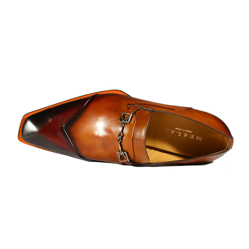 Mezlan 20282 Men's Shoes Honey & Burgundy Calf-Skin Leather Asymmetrical Horsebit Loafers (MZS3480)-AmbrogioShoes