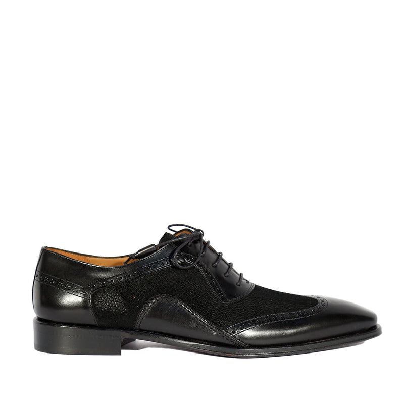 Mezlan 20528 Men's Shoes Black Suede / Calf-Skin Leather Wingtip Oxfords (MZS3555)-AmbrogioShoes