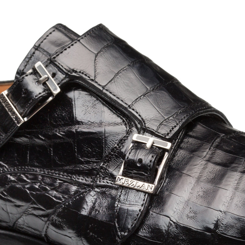 Mezlan Prague Men's Luxury Designer Shoes Black Crocodile Loafers (MZ2216)-AmbrogioShoes