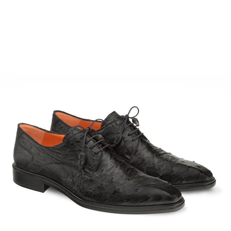 Mezlan 4531-S Men's Shoes Black Genuine Ostrich Derby Oxfords (MZ3315)-AmbrogioShoes