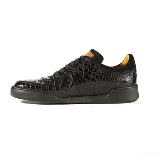 Mezlan 4698-F Men's Shoes Black Exotic Caiman Crocodile / Suede Leather Sneakers (MZS3326)-AmbrogioShoes