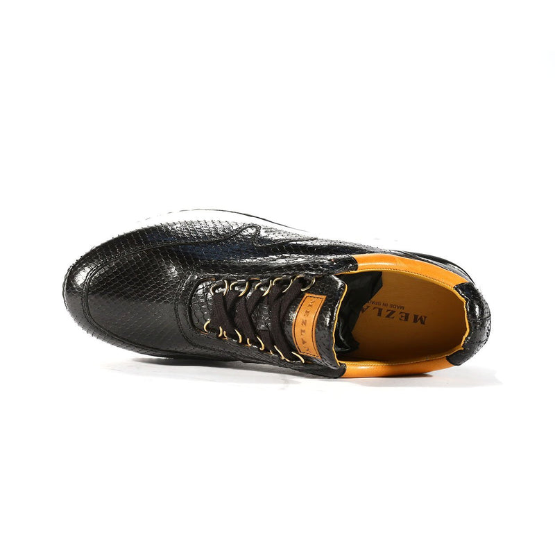 Mezlan 4709-SN Men's Shoes Black & Cognac Exotic Snake-Skin & Calf-Skin Leather Casual Sneakers (MZS3330)-AmbrogioShoes