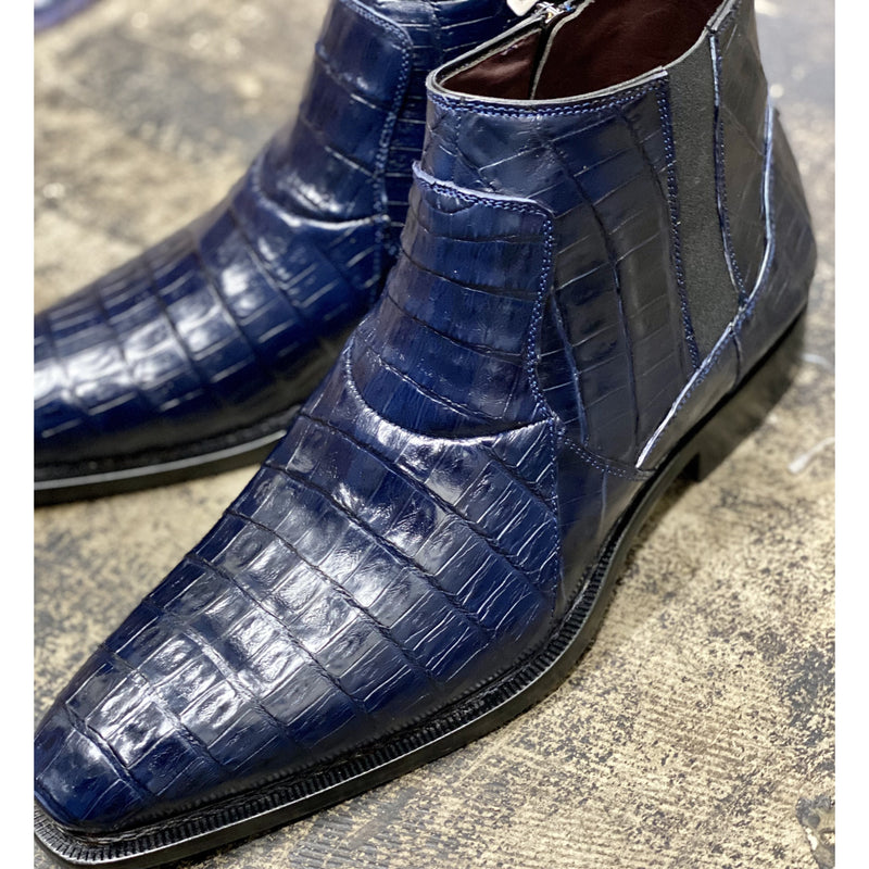 Mezlan 4715-F Blackmore Men's Shoes Navy Blue Exotic Caiman Crocodile Boots (MZS3360)-AmbrogioShoes