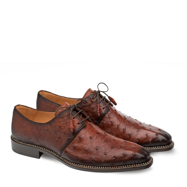 Mezlan 4732-S Tillson Men's Shoes Brandy Exotic Ostrich Derby Oxfords (MZ3276)-AmbrogioShoes