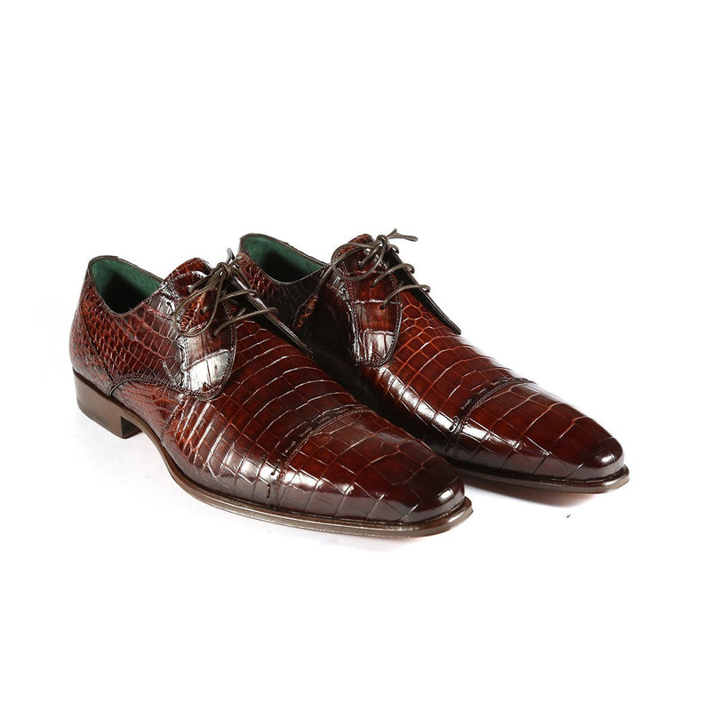 Mezlan 4818-J Men's Shoes Brown Sport Rust Exotic Alligator Skin Cap-Toe Derby Oxfords (MZS3391)-AmbrogioShoes