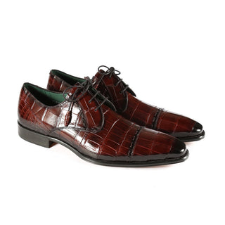 Mezlan 4818-J Men's Shoes Burgundy Exotic Alligator Skin Cap-Toe Derby Oxfords (MZS3389)-AmbrogioShoes