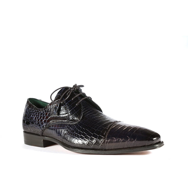 Mezlan 4818-J Men's Shoes Blue Exotic Alligator Skin Cap-Toe Derby Oxfords (MZS3392)-AmbrogioShoes