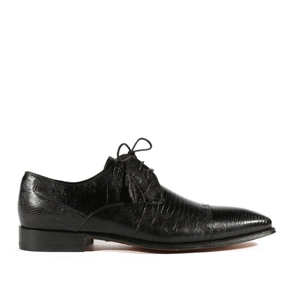 Mezlan 4818-L Men's Shoes Black Exotic Genuine Lizard Derby Cap-Toe Oxfords (MZS3367)-AmbrogioShoes