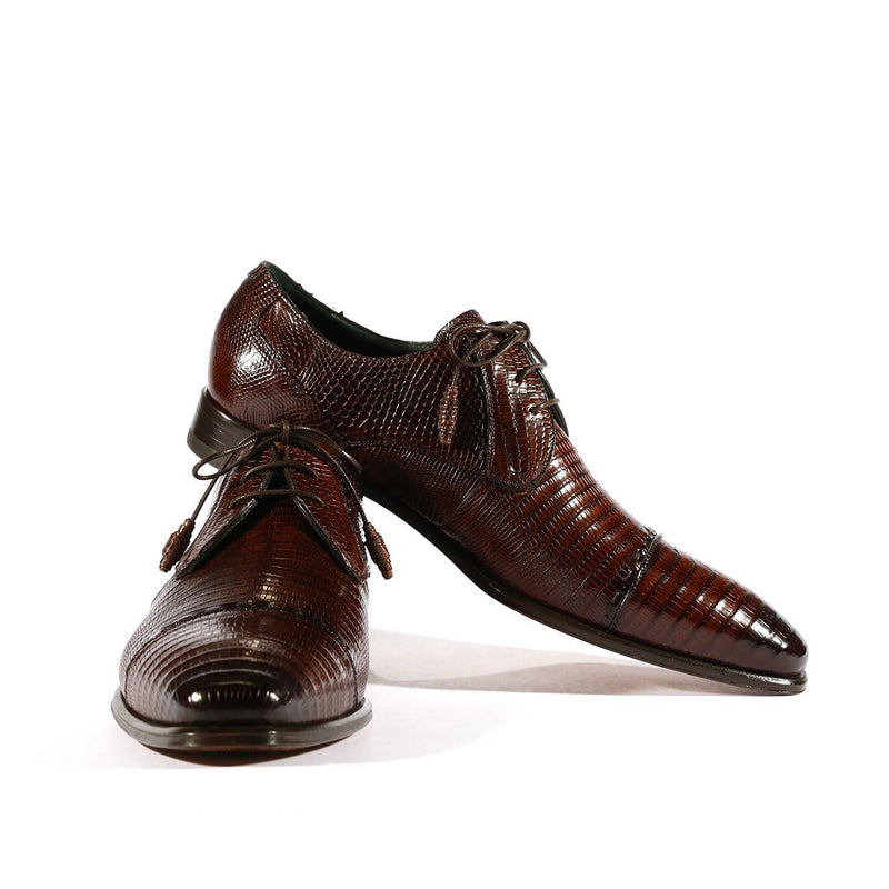 Mezlan 4818-L Men's Shoes Brown Exotic Genuine Lizard Derby Cap-Toe Oxfords (MZS3368)-AmbrogioShoes