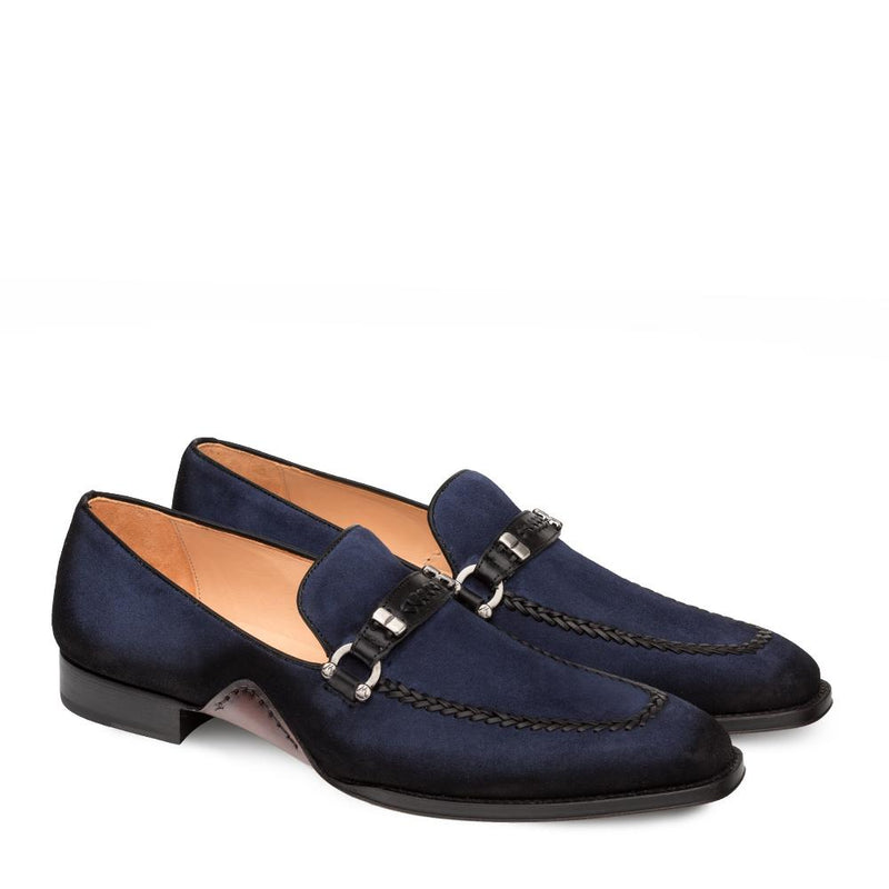 Mezlan 9728 Halsey Men's Shoes Blue Suede Leather Horsebit Loafers (MZ3263)-AmbrogioShoes