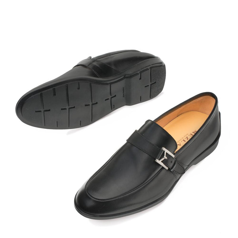 Mezlan 9805 Granby Men's Shoes Black Calf-Skin Leather Monk-Strap Loafers (MZ3282)-AmbrogioShoes