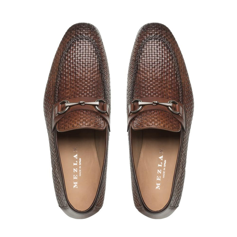 Mezlan 9897 R606 Men's Shoes Cognac Woven Leather Horsebit Loafers (MZ3358-AmbrogioShoes