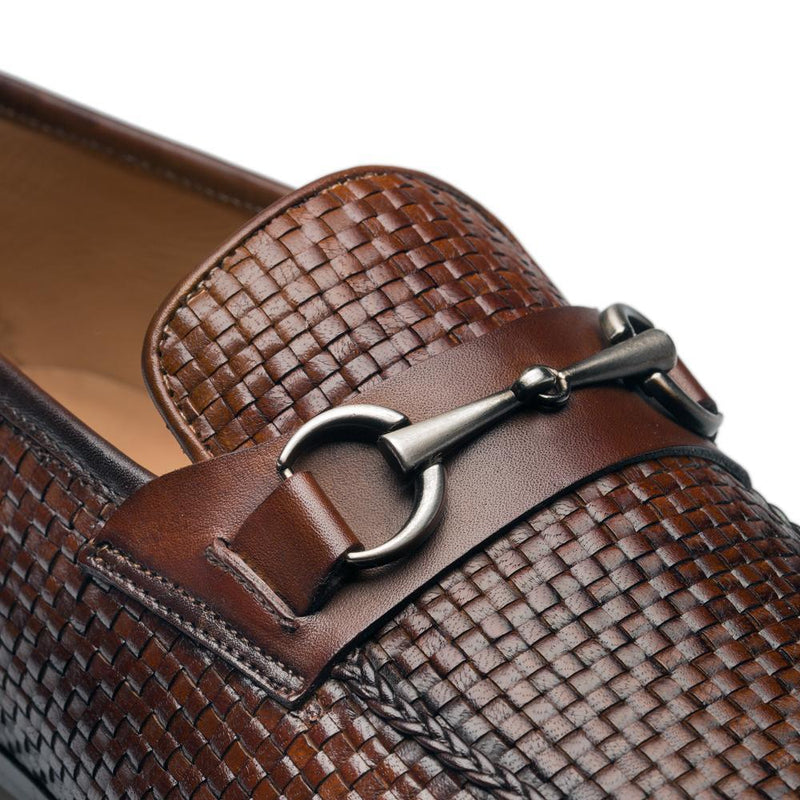 Mezlan 9897 R606 Men's Shoes Cognac Woven Leather Horsebit Loafers (MZ3358-AmbrogioShoes